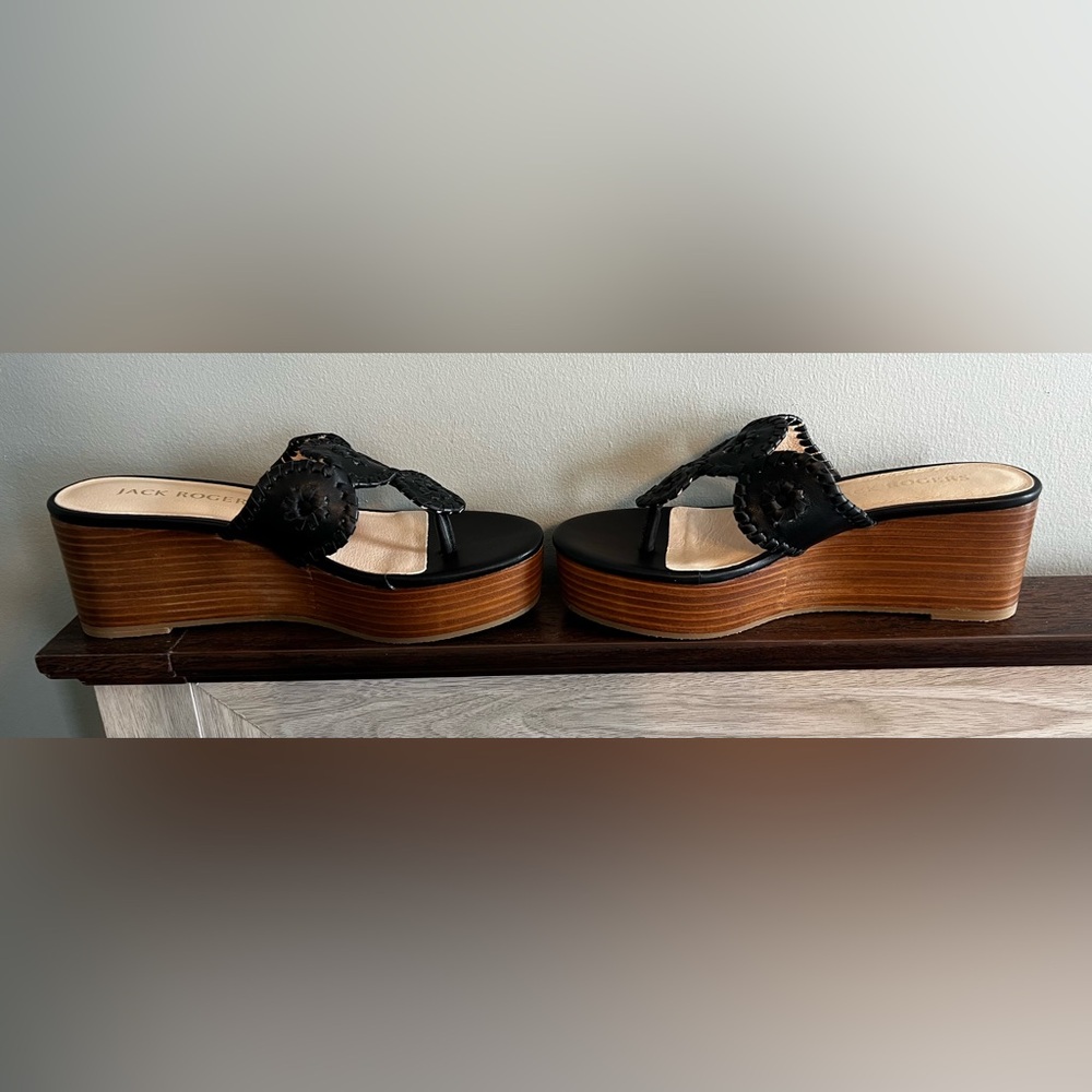 Jack Rogers Black Woven Wedges